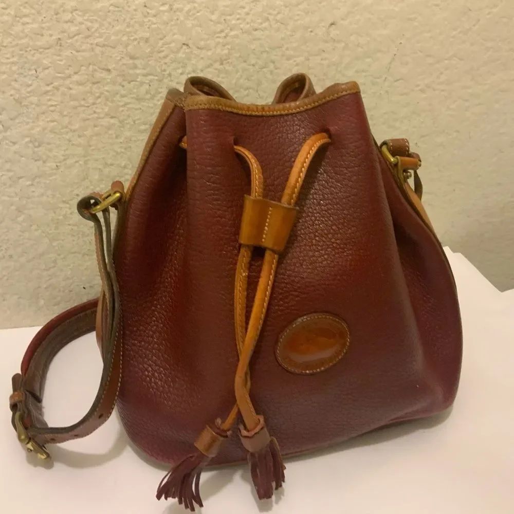 Dooney and Bourke Vintage Pebbled Leather red Brown Shoulder bucket Bag Purse